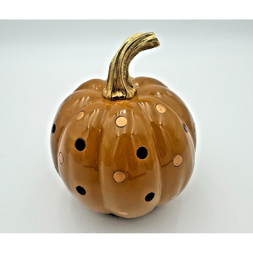 MACKENZIE CHILDS  6" Dotty Orange Pumpkin Fall Harvest Halloween Polka Dot NIB